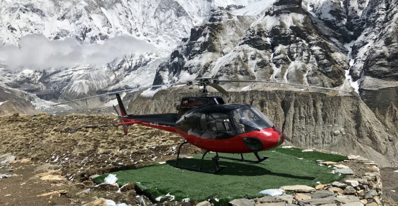 helicopter landed at annapurna base camp