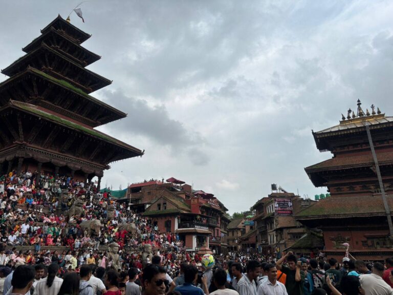 People celebrating Gai Jatra in Bhaktapur
