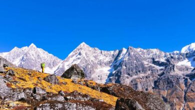 Photo of some unclimbed peaks in the Jugal Himal Range on a clear day