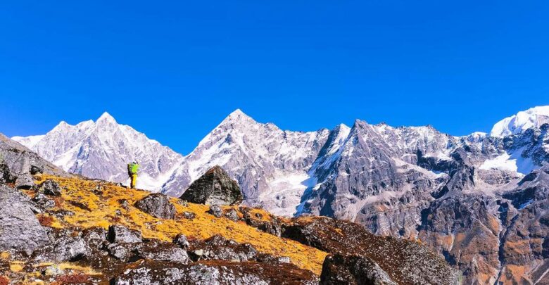 Photo of some unclimbed peaks in the Jugal Himal Range on a clear day